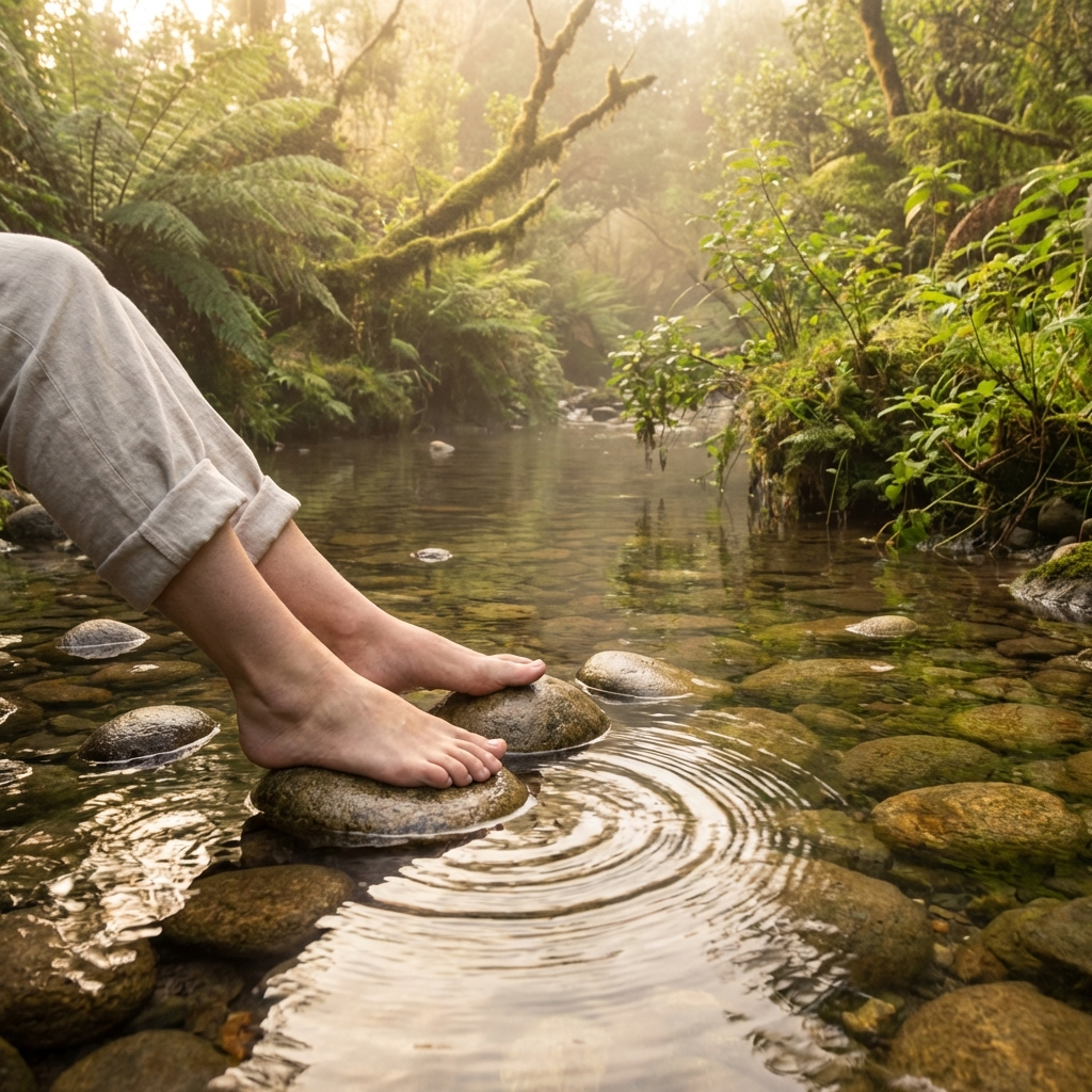 רגליים במים צלולים ומרגיעים