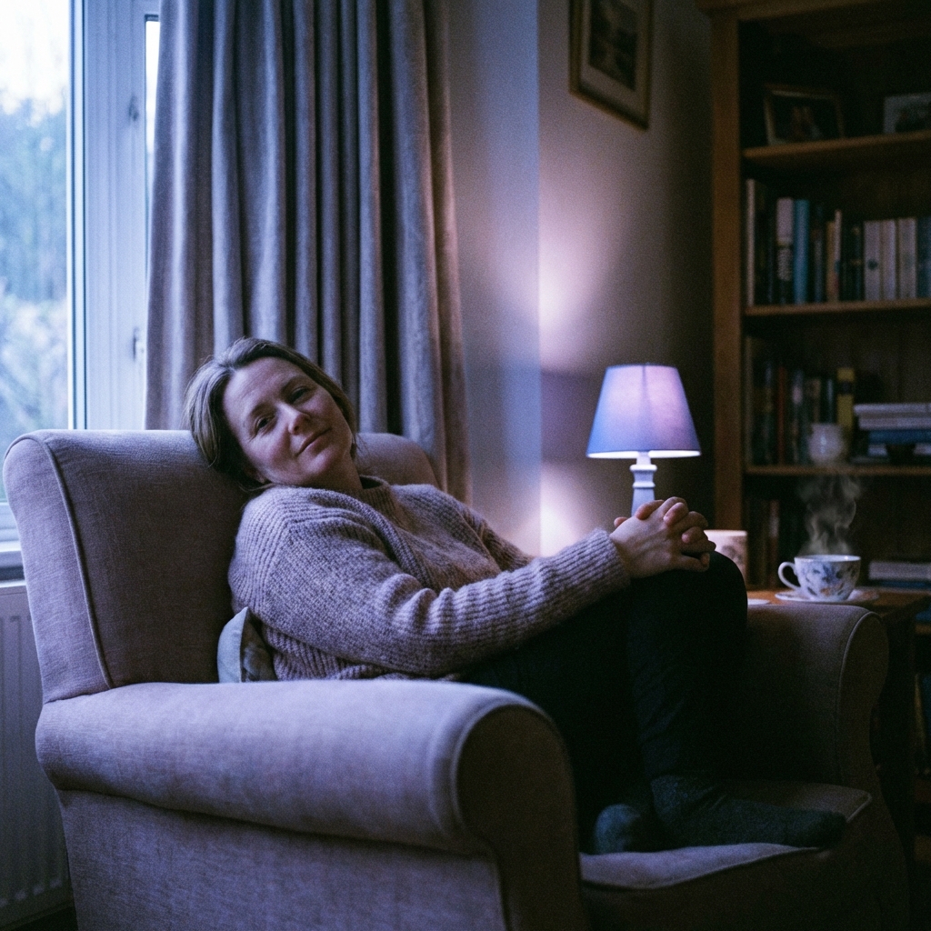 אישה נחה בחדר מרגיע